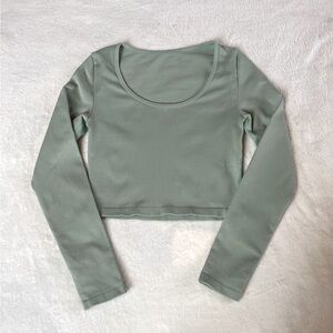 OQQ Sea Green Long Sleeve Nylon Small Crop Top